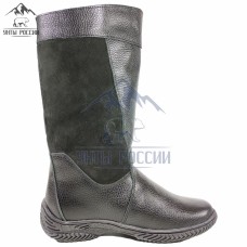 Монголки женские натуральные черные кожаные, литая подошва