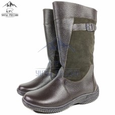 Монголки женские натуральные коричневые кожаные, литая подошва