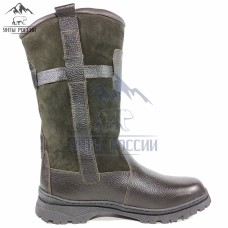 Монголки мужские натуральные тёмно-коричневые кожаные, литая подошва
