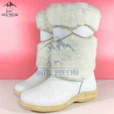 Унты женские натуральные белые кожаные, литая подошва