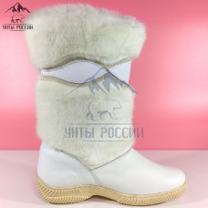 Унты женские натуральные белые кожаные, литая подошва