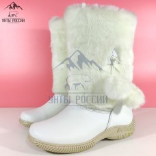 Унты женские натуральные белые кожаные с бубенчиками, литая подошва