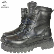 Ботинки зимние женские натуральные черные кожаные на замке и шнуровке "Лаура"