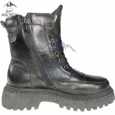 Ботинки зимние женские натуральные черные кожаные на замке и шнуровке "Лаура"