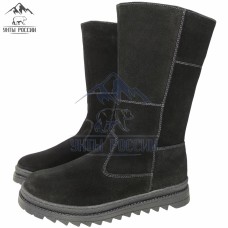 Сапоги зимние женские высокие натуральные черные замшевые на замке "Герда"